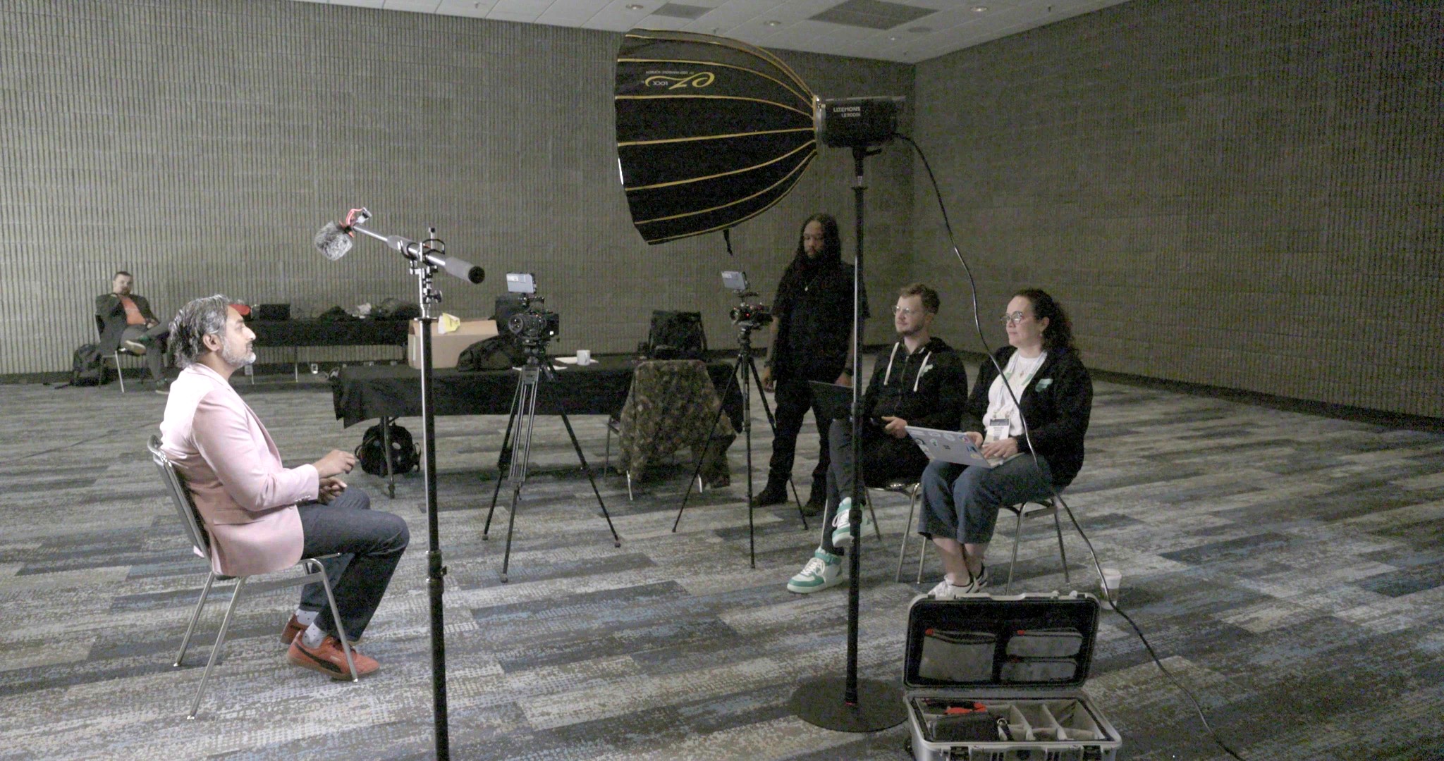 Focus Films crew running two interview sets at once